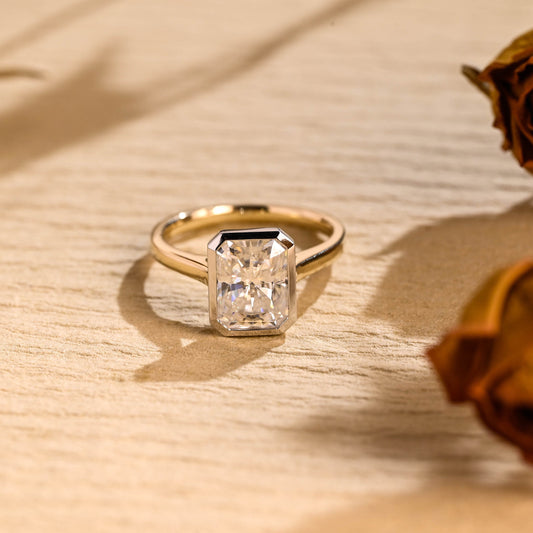 1.50CT Radiant Cut Bezel Setting Moissanite Engagement Ring