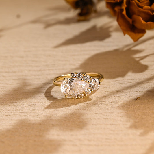 1.50 CT East West Pear Diamond Cluster Moissanite Engagement Ring