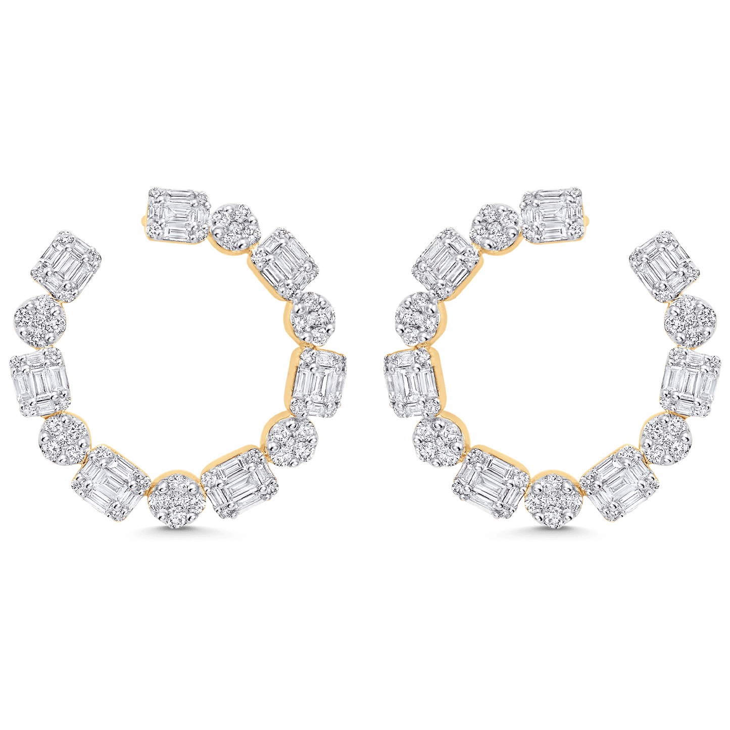 2.57 TCW Round & Baguette Moissanite Diamond Hoop Earrings