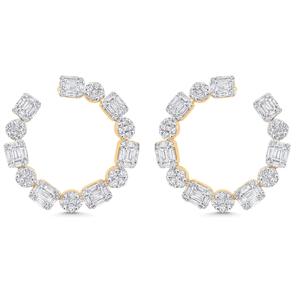 2.57 TCW Round & Baguette Moissanite Diamond Hoop Earrings