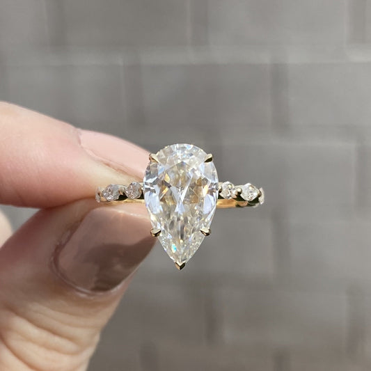 5.2CT Pear Diamond Hidden Halo Moissanite Engagement Ring