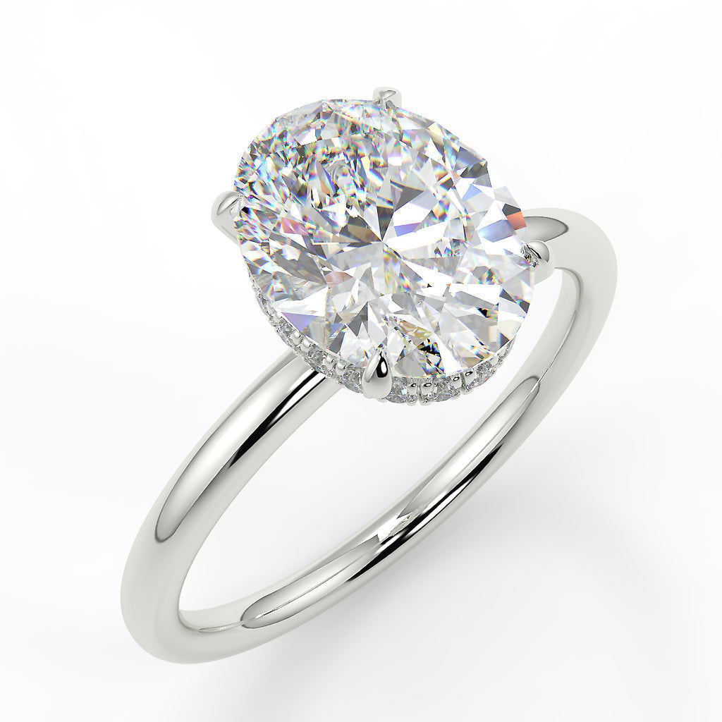 1.91 CT Oval Moissanite Hidden Halo Engagement Ring