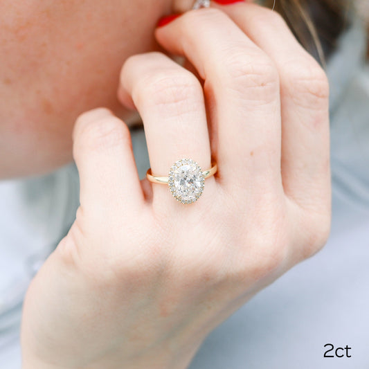 2.0CT Oval Cut Moissanite Halo Diamond Engagement Ring