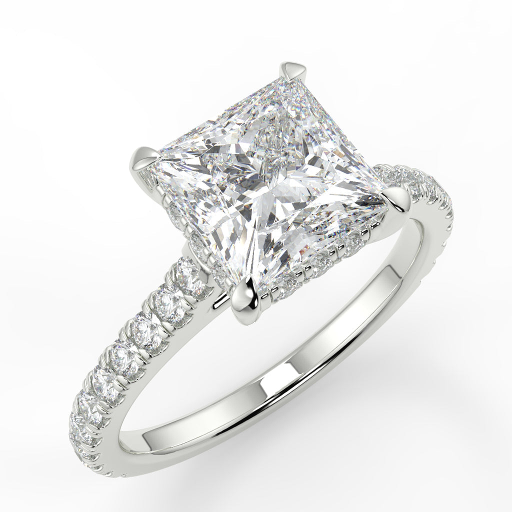 1.35 CT Princess Moissanite Hidden Halo Pave Setting Engagement Ring