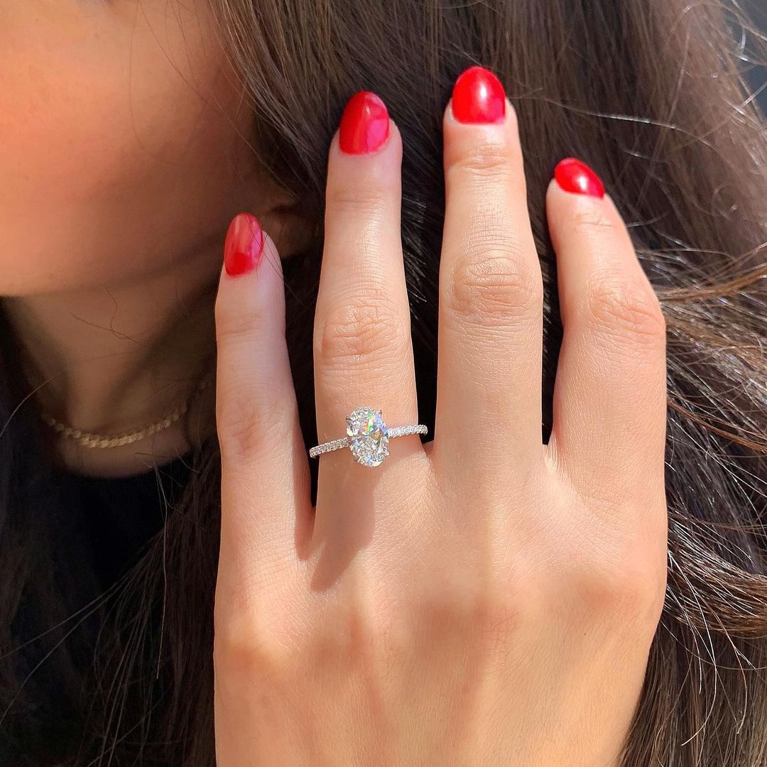1.33 CT Oval Cut Hidden Halo Moissanite Engagement Ring