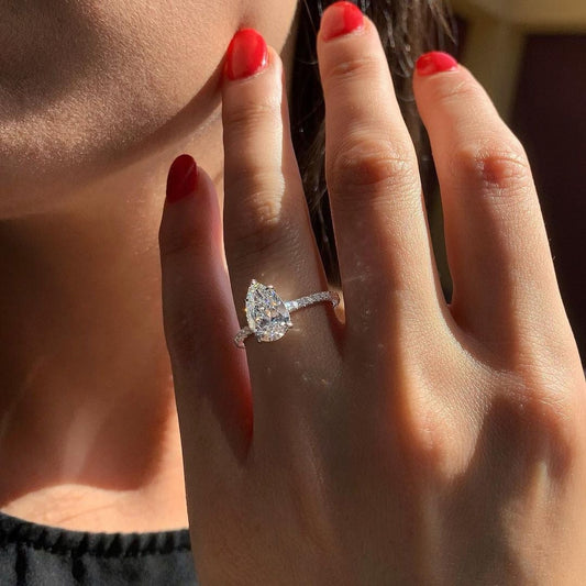 2.10CT Pear Cut Hidden Halo Moissanite Diamond Engagement Ring