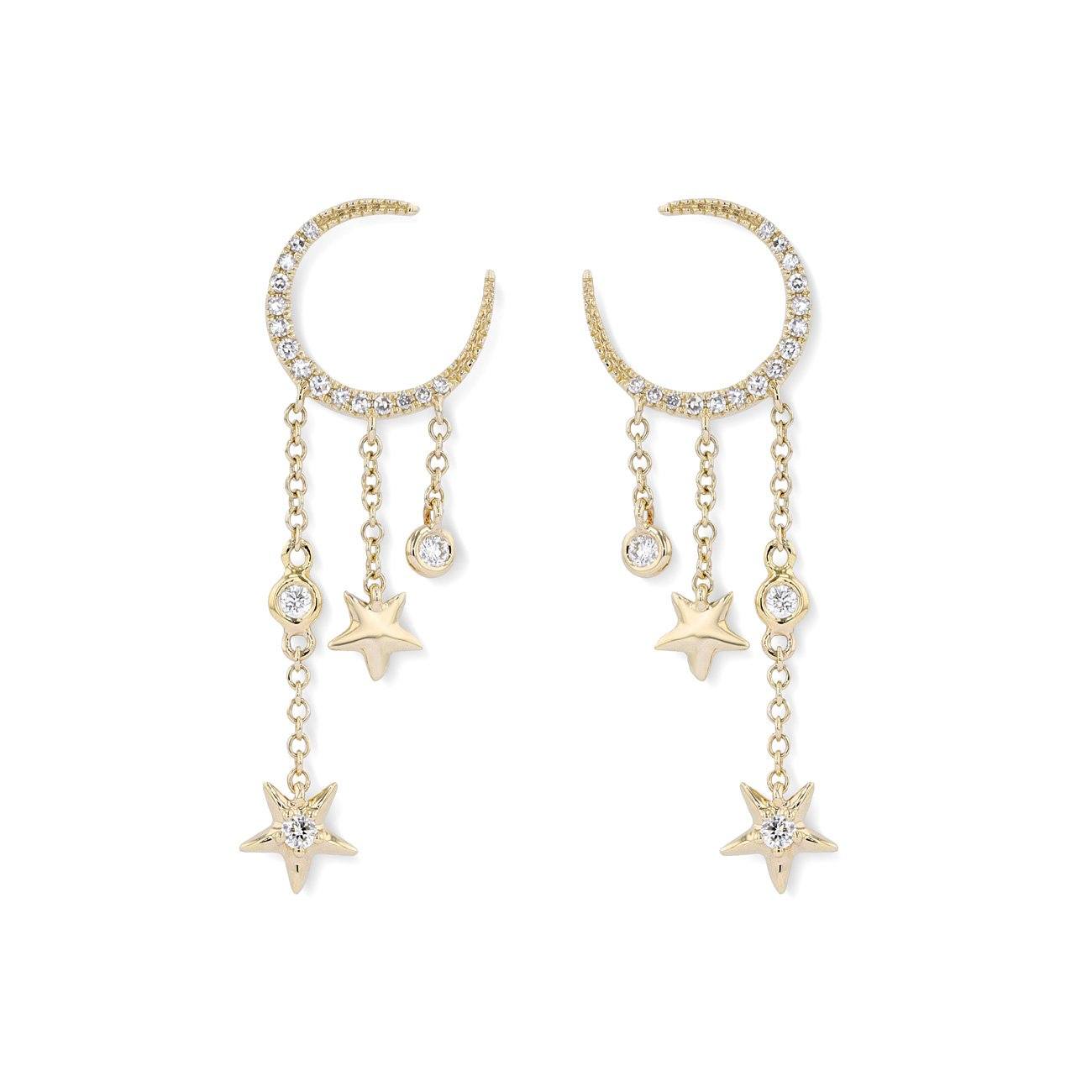 0.7TCW Round Moissanite Moon & Star Drip Earrings