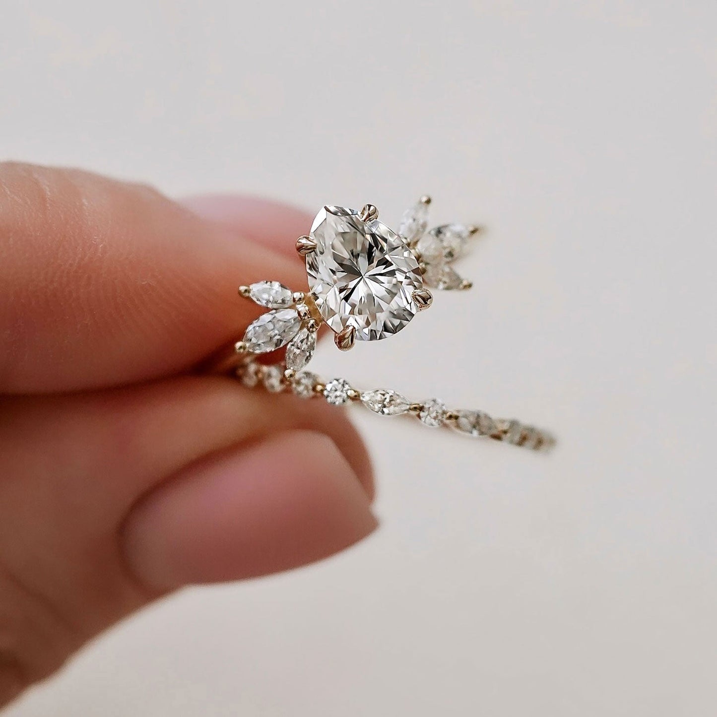 1.25 CT Pear Moissanite Cluster Engagement Ring