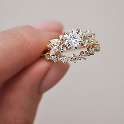 1.0 CT Round Moissanite Cluster Engagement Ring