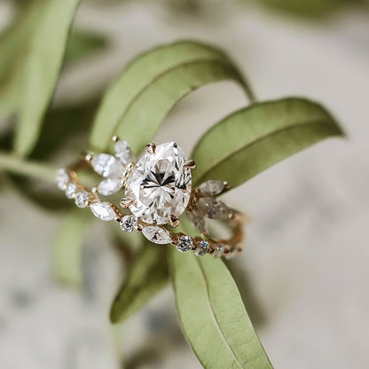 1.25 CT Pear Moissanite Cluster Engagement Ring