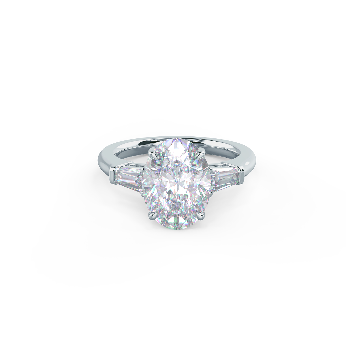 2.25CT Oval Cut Moissanite Baguette Diamond Engagement Ring