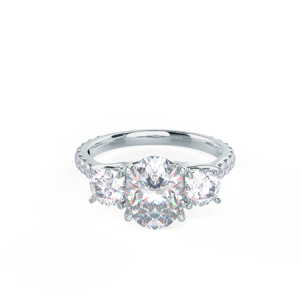 2.0CT Oval Cut Moissanite Three Stone Pave Engagement Ring