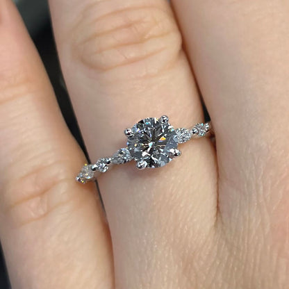 1.0 CT Round Moissanite Pave Setting Engagement Ring