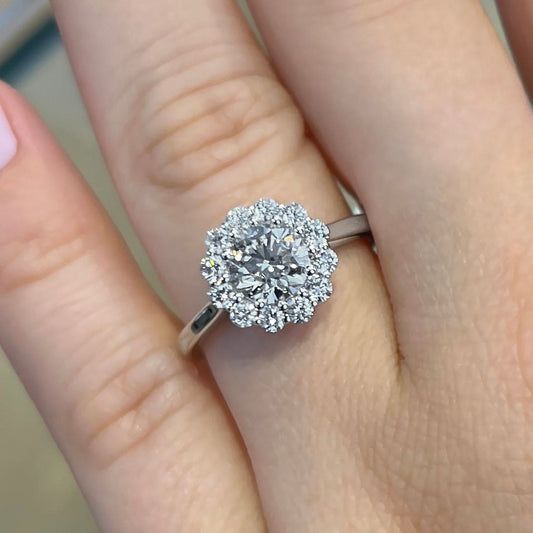 1.0 CT Round Moissanite Halo Engagement Ring