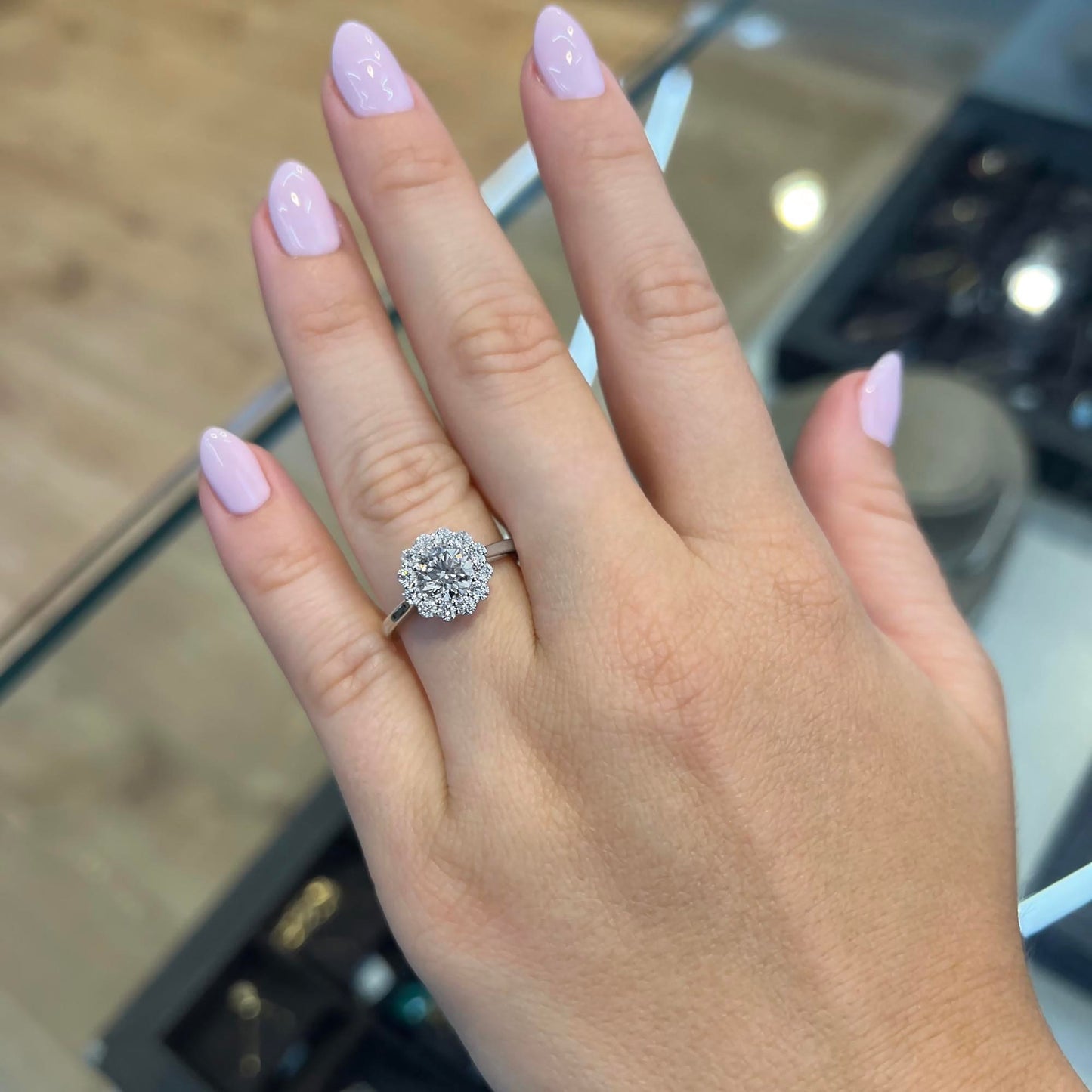 1.0 CT Round Moissanite Halo Engagement Ring