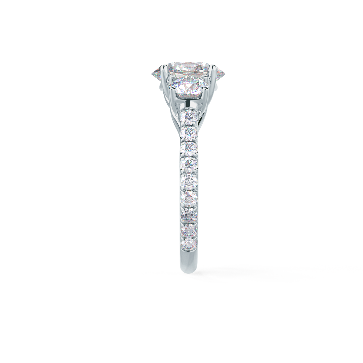 2.0CT Oval Cut Moissanite Three Stone Pave Engagement Ring
