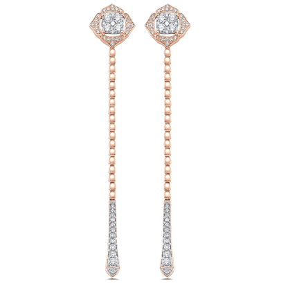 0.75 TCW Round Moissanite Diamond Long Drop Earrings