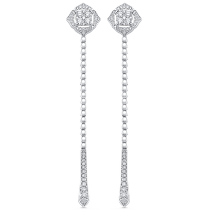 0.75 TCW Round Moissanite Diamond Long Drop Earrings