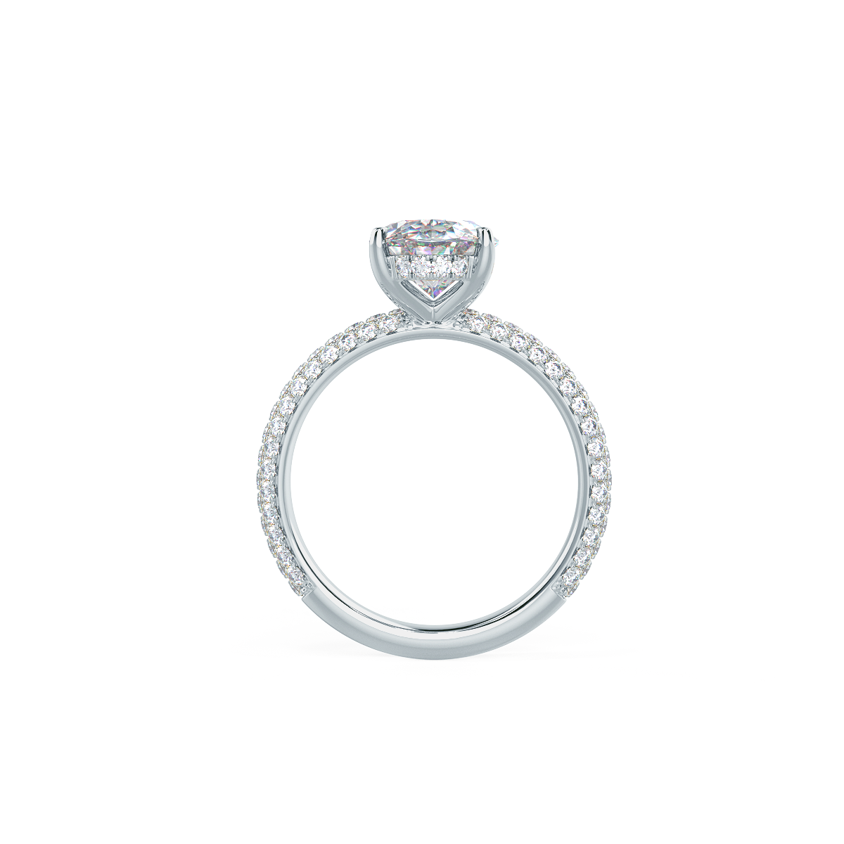 1.50CT Oval Cut Moissanite Three Sided Pave Diamond Engagement Ring
