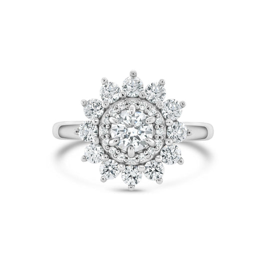 0.50 CT Round Moissanite Floral Halo Engagement Ring