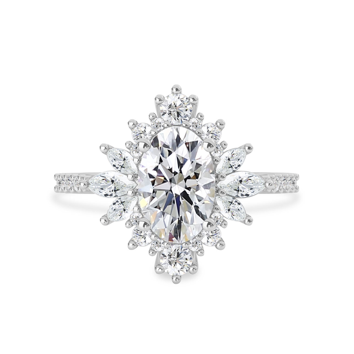 1.40 CT Oval Moissanite Cluster Halo Engagement Ring