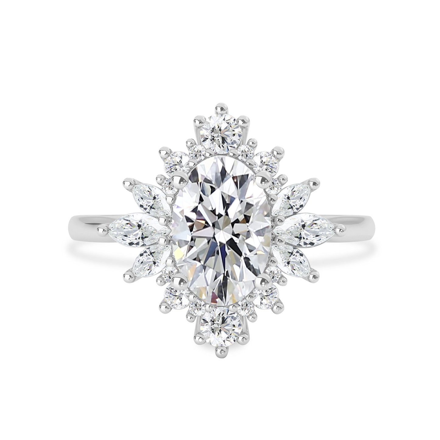 1.40 CT Oval Moissanite Cluster Engagement Ring