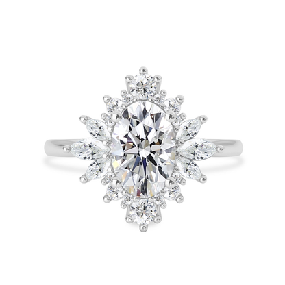 1.40 CT Oval Moissanite Cluster Engagement Ring