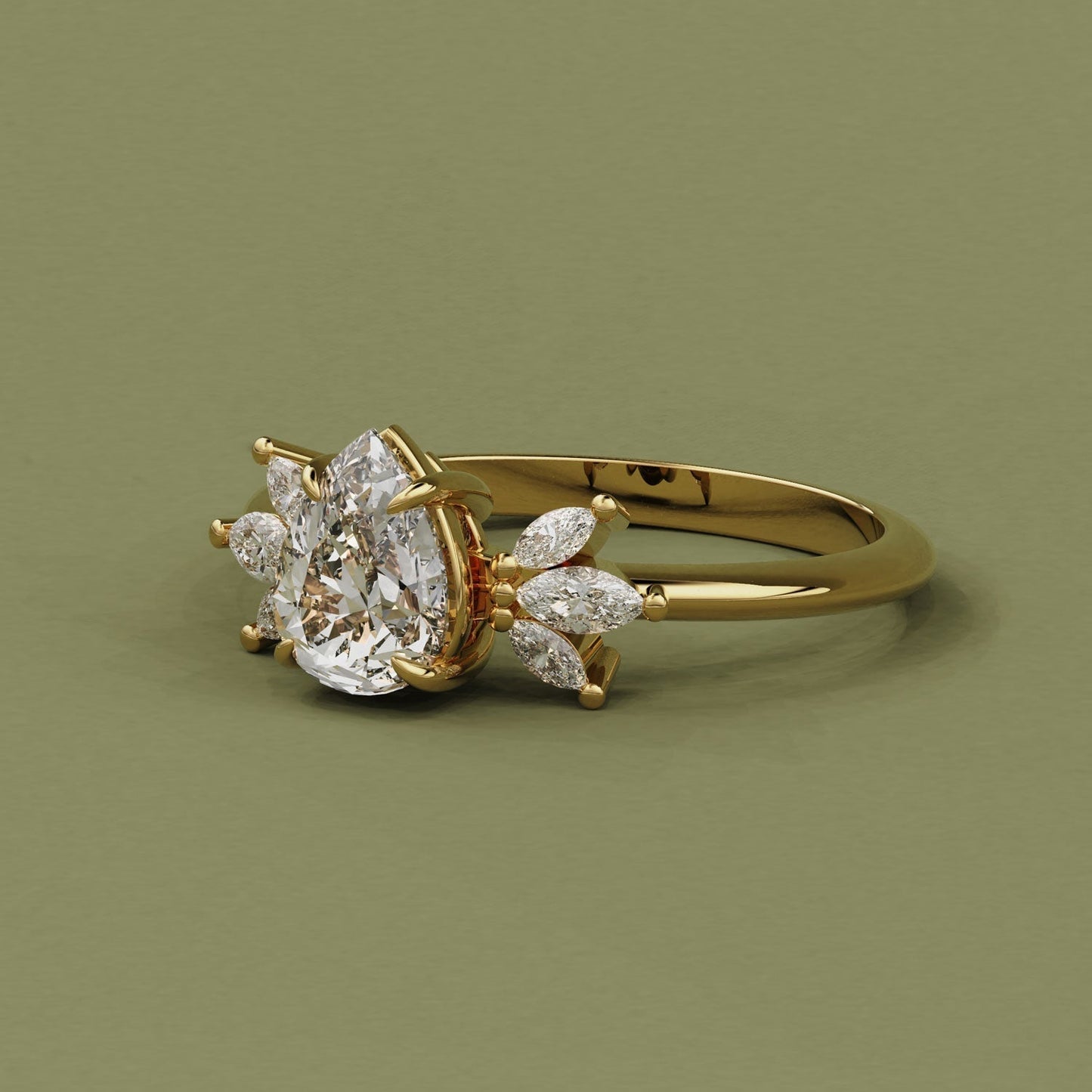 1.25 CT Pear Moissanite Cluster Engagement Ring