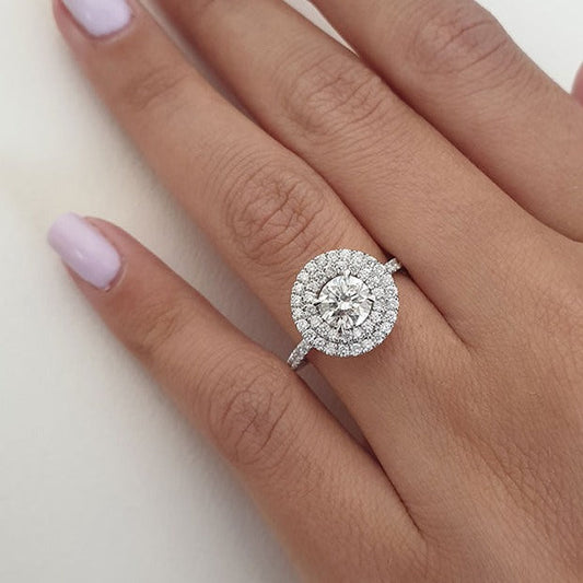 1.0ct Round Brilliant Cut Double Halo 14K White Gold Engagement Ring
